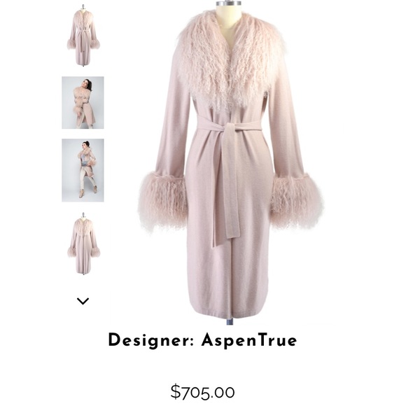 Cashmere duster with Tibetan sheep fur trim - Picture 5 of 6